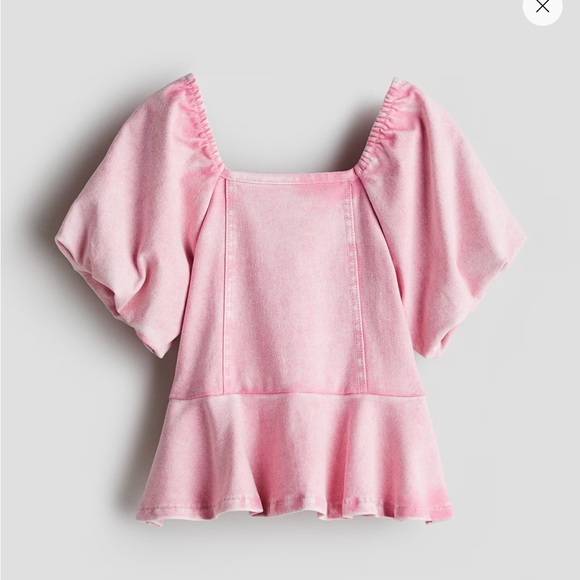 NWT H&M Pink Denim Look Peplum Bouse Size 2T - Picture 1 of 5